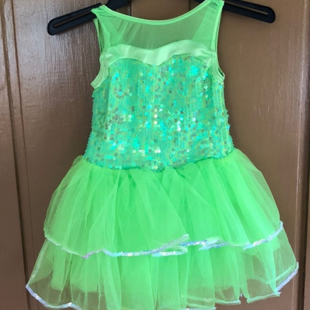 Little Girl Lime Green Tap Costume Dress